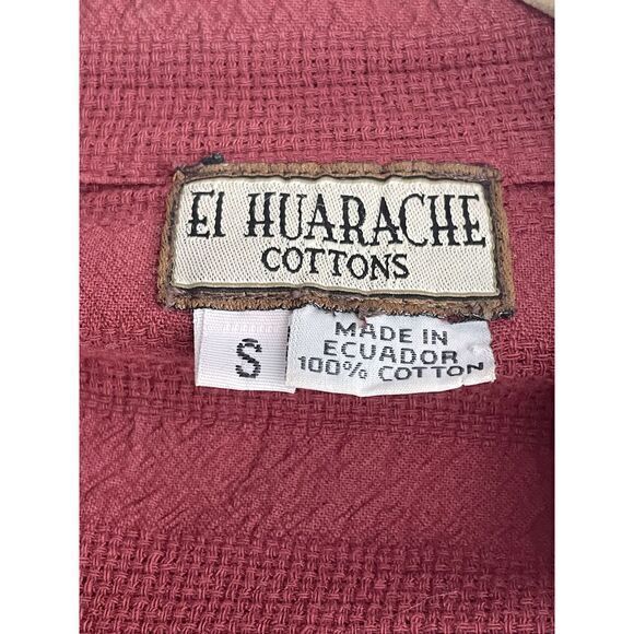 Vintage El Huarache Cottons Long Sleeve Waffle Cotton Button Up Shirt Red sz S - Picture 2 of 4